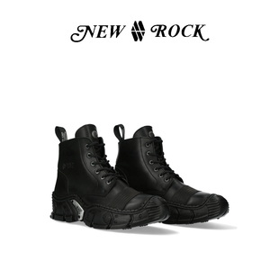 手工定制暗黑朋克金属厚底休闲系带短靴 NewRock西班牙潮牌新款