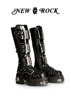 NewRock西班牙小众潮牌秋冬新款金属撞色赛博朋克机能厚底高筒靴