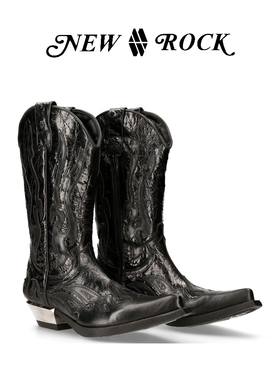 NEWROCK官方正品西班牙真皮手工定制复古西部尖头牛仔靴男女款