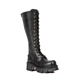 NEWROCK官方正品手工真皮定制复古简约厚底金属高筒机车情侣靴