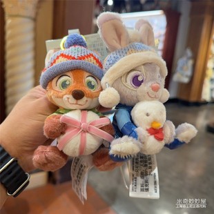 上海迪士尼乐园代购 2025冬日圣诞朱迪尼克毛绒挂件钥匙扣钥匙圈