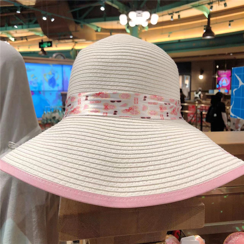 上海迪士尼国内代购夏日米妮蝴蝶结草莓沙滩帽遮阳防晒帽渔夫帽子
