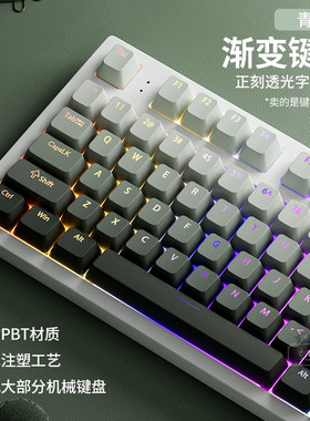 青藤正刻pbt渐变键帽透光深绿色键盘键帽68/75/87/98/108键K845