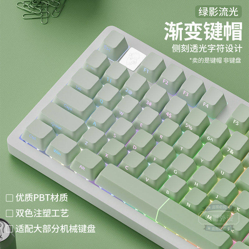 绿影流光PBT渐变透光侧刻键帽图片