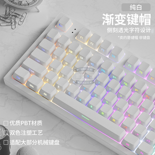 腹灵纯白侧刻键帽pbt透光原厂高度键盘帽75 108键迈从ace68