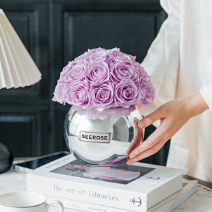 SEEROSE永生花玫瑰银色餐桌家居摆件礼盒送朋友乔迁新婚春节礼物