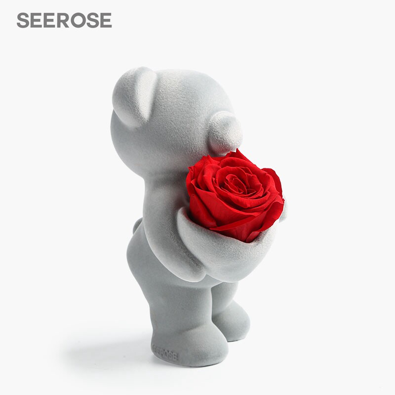 seerose永生花玫瑰爱心站立熊摆件礼盒送情人节结婚表白生日礼物