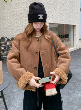 现货！韩版高级感皮毛一体两面穿羊羔毛外套女2C325-566P205K328