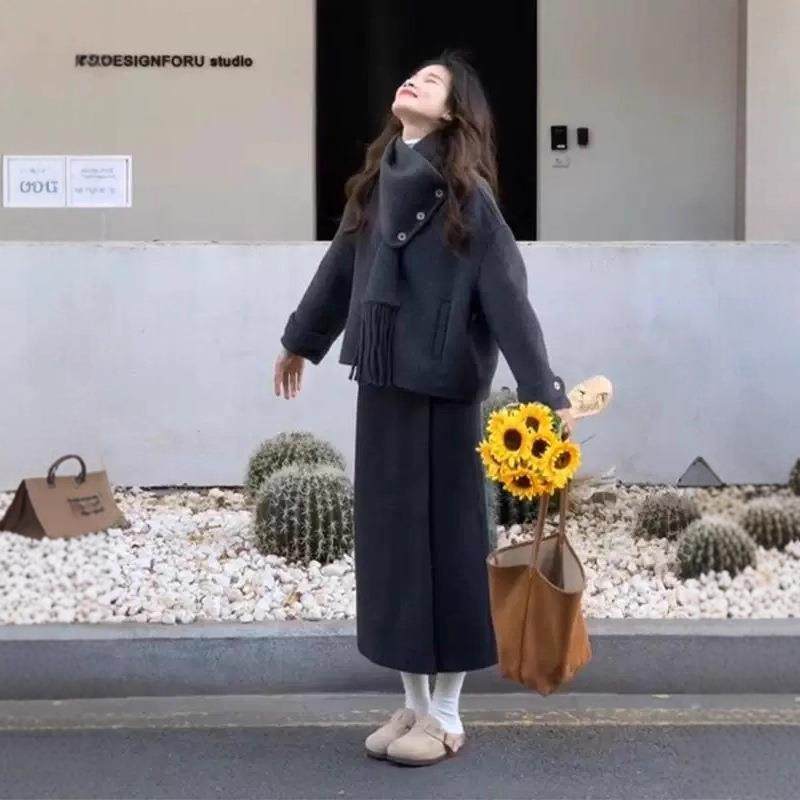 爱依轩 高级氛围感加厚毛呢外套女冬季新款气质时髦灰色呢子大衣