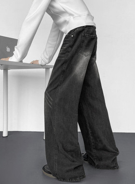 春季新款潮流美式猫须纹水洗宽松牛仔裤B315-K26001-特p40控78