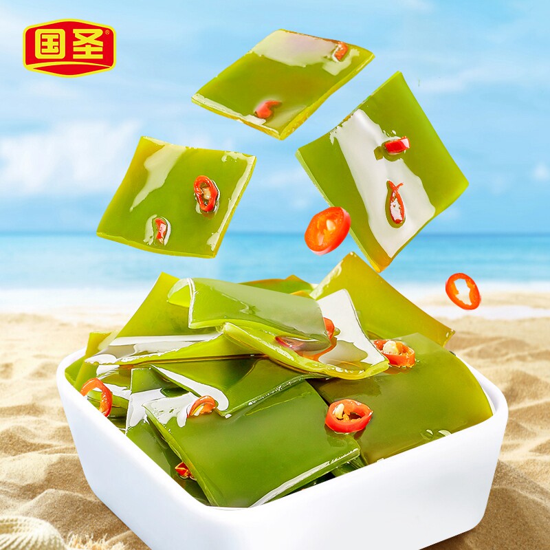 国圣新品香辣味海带结酸辣味海带片开袋即食办公室休闲海味零食