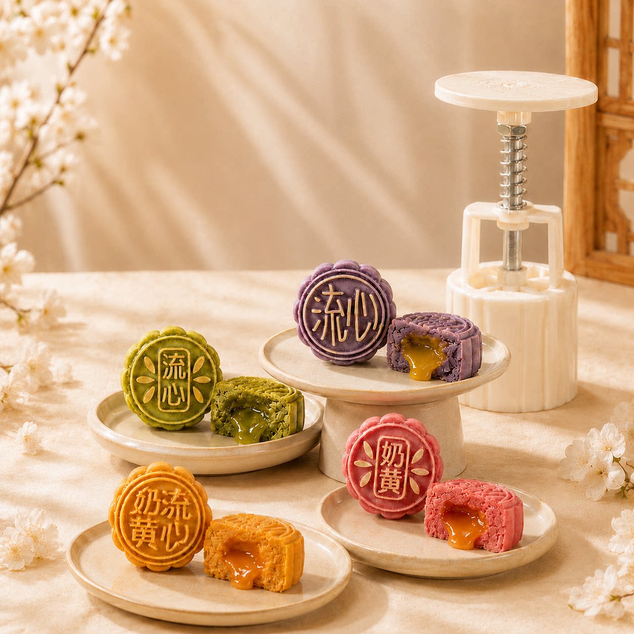 2026年新款50g冰皮月饼模具奶黄流心模套装广式月饼绿豆糕