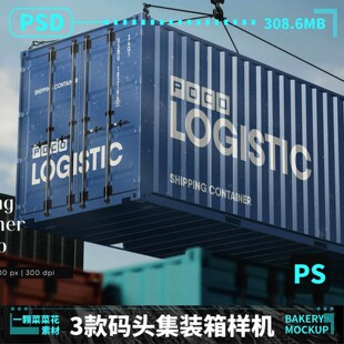 铁皮运输物流户外模板贴图素材集装箱悬挂海运码头样机208PSD设计