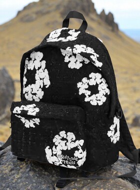 ReddymRde Denim Tedrs 联名万针木棉花黑白花卉万针刺绣双肩背包