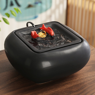 陶瓷流水摆件生财循环水小型水景喷泉家居办公室桌面招财装饰礼品