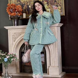 睡衣居家套装 加厚三层夹棉棉衣家居服保暖日韩风格 grape冬季 pink