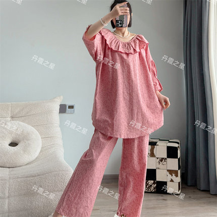 法式甜美碎花中袖睡衣女春秋款2025新款少女套头长裤家居服两件套