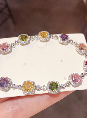 复古轻饰风彩色锆石手链圆形几何法式时K尚奢众气质高级感女手链