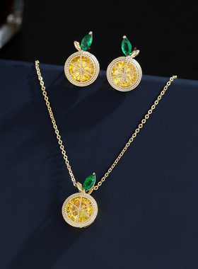 新款时尚水果项链女小众设计高级气质百搭锁骨链饰品耳环吊坠套装