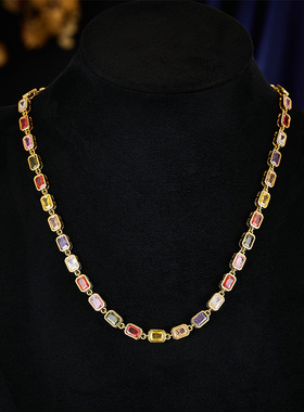 新款项链女轻奢高级感气质百搭锁骨链时尚个性彩色锆石项链饰品