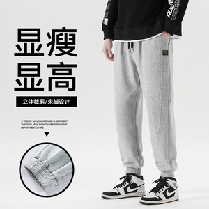 GENIOLAMODE美式重磅加绒卫裤男士秋季新款宽松休闲束脚裤青少年图片