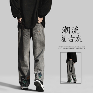 23印画牛仔裤男青少年春秋季休闲直筒牛仔长裤XZ712-5-8011-P45图片