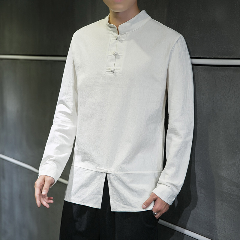 春秋款风棉麻长袖衬衫男宽松大码打底衫XZ712-5-TX168-P50图片