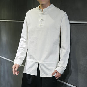 春秋款风棉麻长袖衬衫男宽松大码打底衫XZ712-5-TX168-P50图片