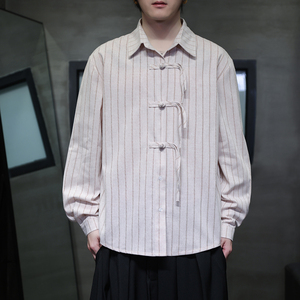 新中式亚麻长袖衬衫男高品质风棉麻条纹衬衣1112-5-CS608-P65图片