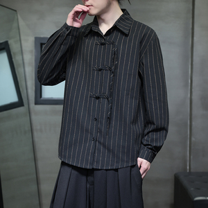 新中式亚麻长袖衬衫男高品质风棉麻条纹衬衣1112-5-CS608-P65图片