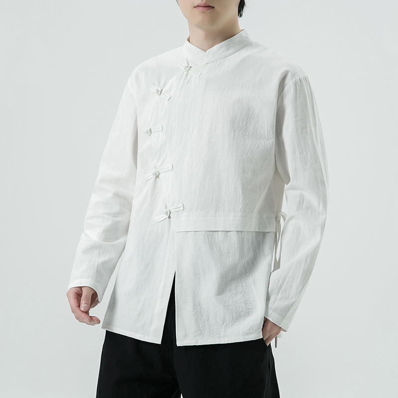 2025新中式棉麻长袖衬衫男民族风复古盘扣衬衣XZ712-5-CS518-P55，男装民族服装，星座712-5(原钱塘721)
