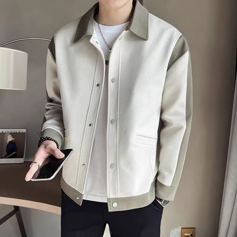 网络图秋冬宽松外套翻领帅气青年单排扣上衣夹克712-5- J102-P75图片