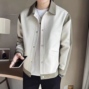 网络图秋冬宽松外套翻领帅气青年单排扣上衣夹克712-5- J102-P75图片