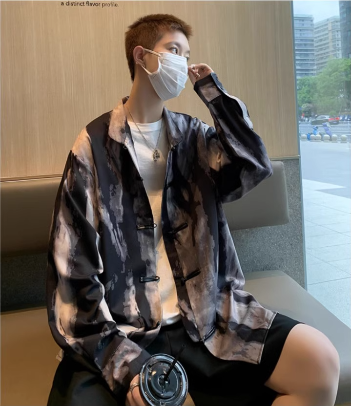 新中式男装水墨扎染衬衫长袖盘扣风唐装外套712-5-0101-P38,男装衬衫,星座1112-5（原712-5）