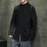 2025新中式棉麻长袖衬衫男民族风复古盘扣衬衣1112-5-CS518-P55，男装民族服装，星座1112-5（原712-5）