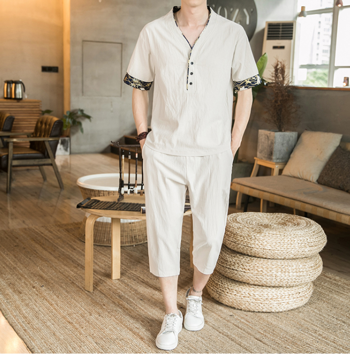 风春夏季棉麻短袖套装中式复古大码两件套XZ712-5-TZ06-P65,男装休闲套装,星座1112-5（原712-5）