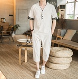 风春夏季棉麻短袖套装中式复古大码两件套XZ712-5-TZ06-P65，男装休闲套装，星座1112-5（原712-5）