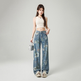 女装牛仔裤时尚印花百搭美式阔腿休闲宽松拖地长裤712-5-578-P65，男装牛仔裤，星座1112-5（原712-5）