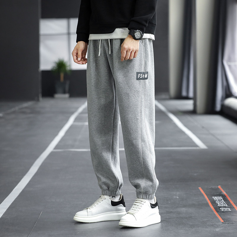 秋冬季新款加绒卫裤男宽松运动九分裤XZ712-5-2221加绒-P50,男装休闲裤,星座1112-5（原712-5）