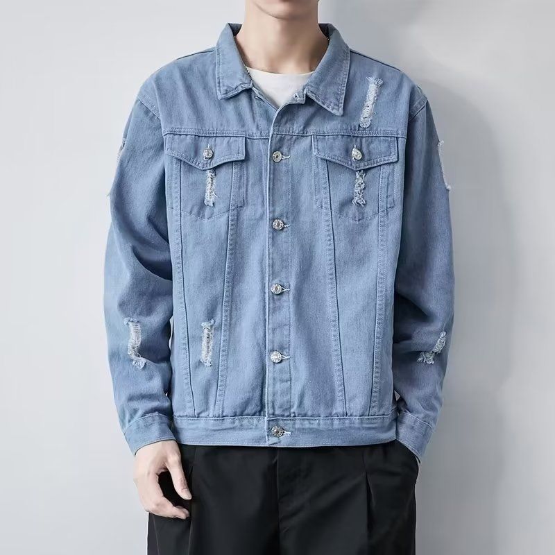 网络图百搭大码外贸牛仔衣男女破洞牛仔夹克外套1112-5-J06-P58，男装工装外套，星座1112-5（原712-5）
