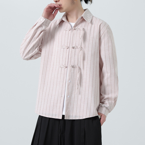 新中式亚麻长袖衬衫男高品质风棉麻条纹衬衣712-5-CS608-P65图片