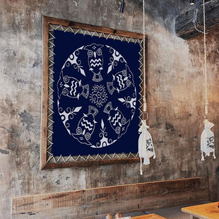 室内氛围天幕吊顶房饰布 饰布 民族风扎染墙面挂布 苗族餐厅装