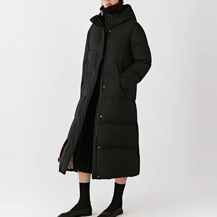 高端新款2025冬季简约百搭保暖羊毛混纺平纹布中长款鸭绒