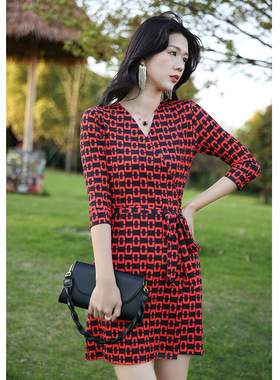 现货速发-高端新品FX DVF欧美女装同款红色锁链印花短款裹身裹胸