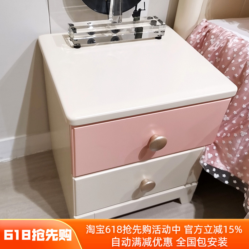 全实木床头柜红檀木棕色北欧美式现代简约收纳储物卧室床边柜子
