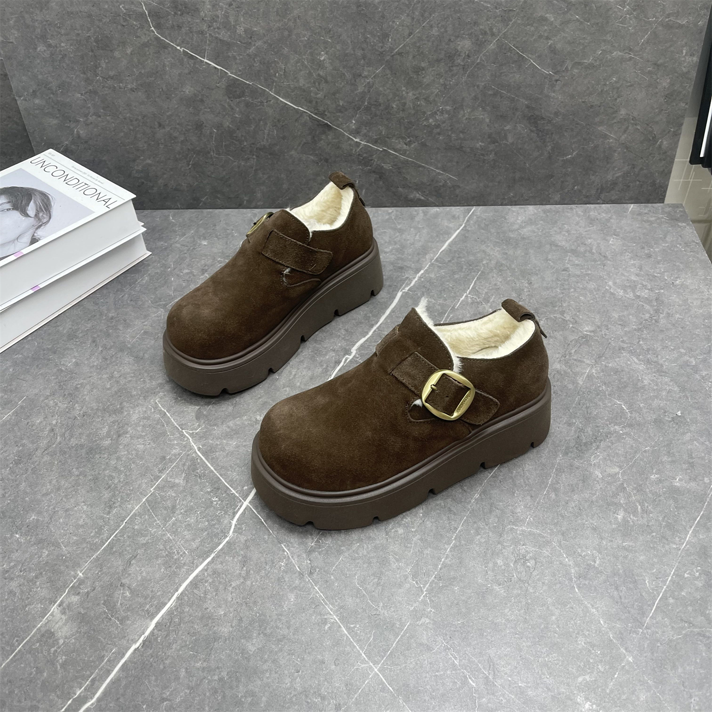 厚底增高磨砂牛皮勃肯鞋女冬季