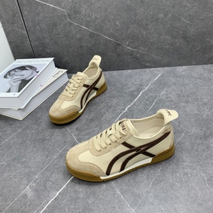 低帮系带板鞋 百搭真皮ins潮软底运动休闲鞋 2025年新款 复古阿甘鞋