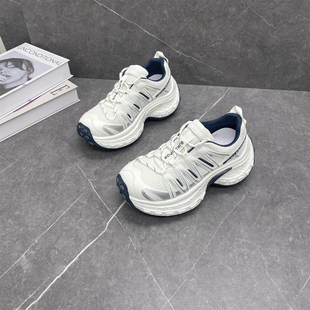 真皮网面透气百搭舒适休闲运动鞋 新款 女2026春季 小个子增高老爹鞋