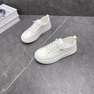 百搭透气舒适一脚蹬休闲运动板鞋 新款 女2025早秋季 真皮厚底小白鞋