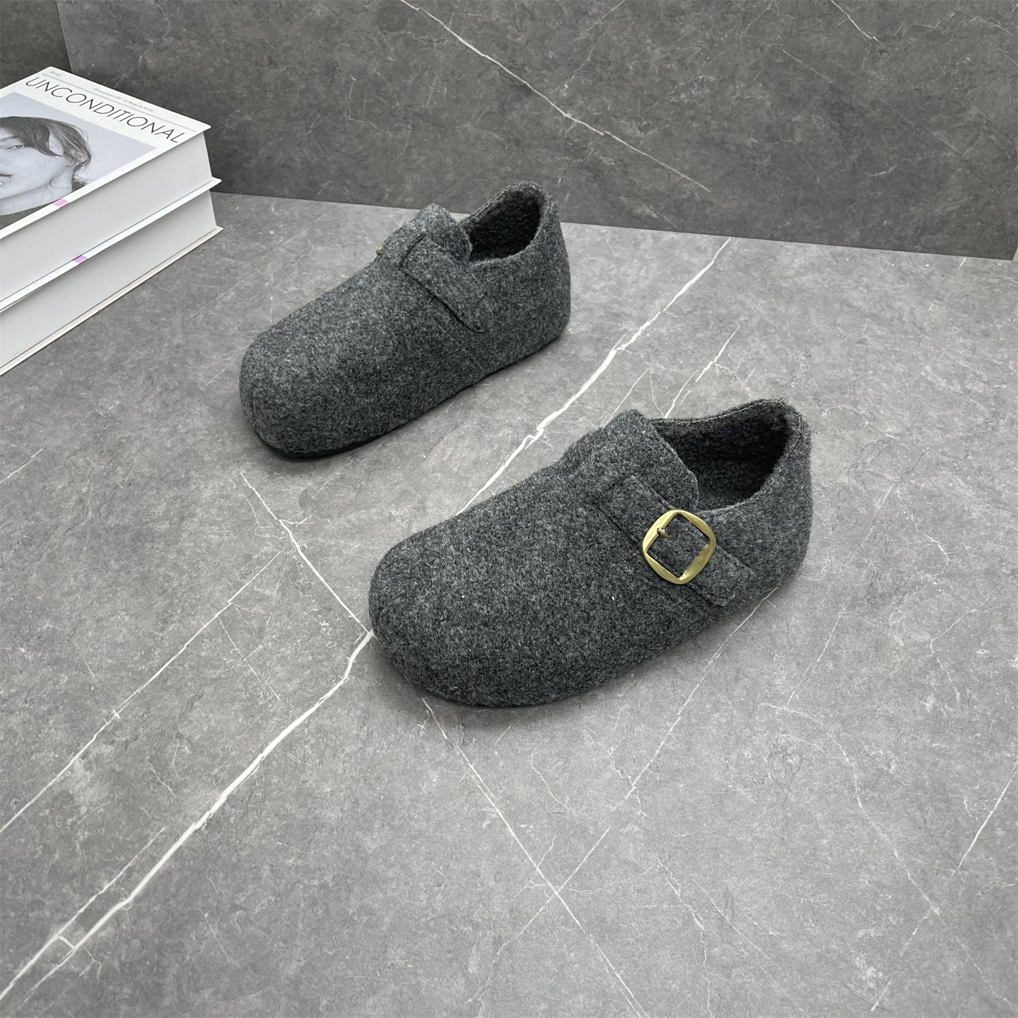 复古呢子加绒勃肯鞋女2025冬季